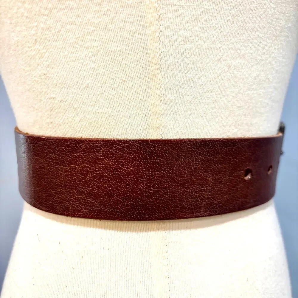VTG Abercrombie Men's Brown Leather Wide Belt Western Moose Gorpcore 35